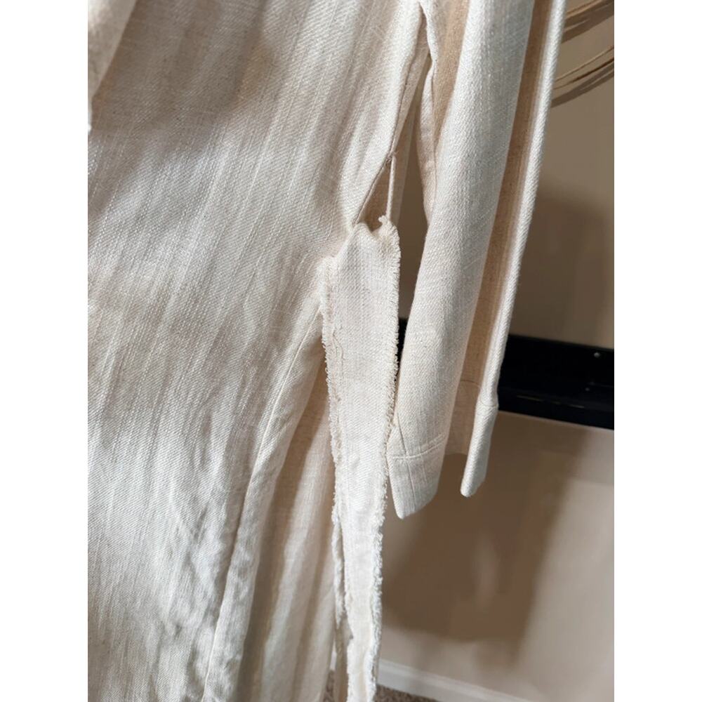 Zara NWT Rustic Frayed Linen Blend Trench Coat Light Beige XS-S 2909 - Picture 5 of 9